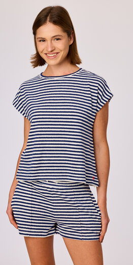 Woody set van T-shirt en shorts Meisjes-Dames, marineblauwe streep