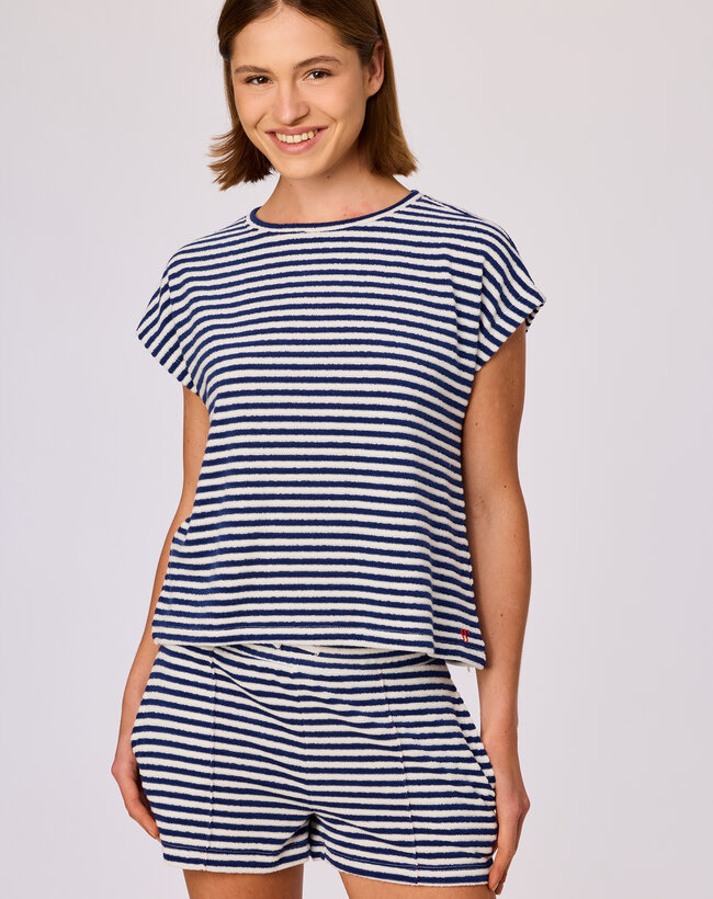 Woody set van T-shirt en shorts Meisjes-Dames, marineblauwe streep