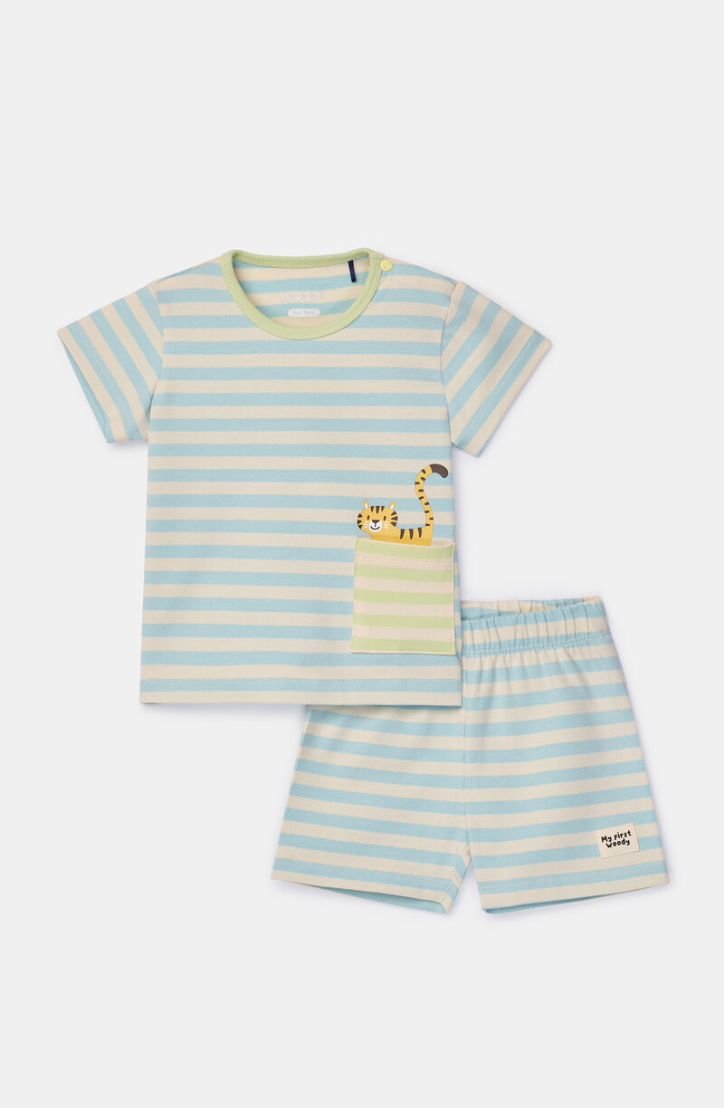 Woody Unisex pyjama, blauwe streep