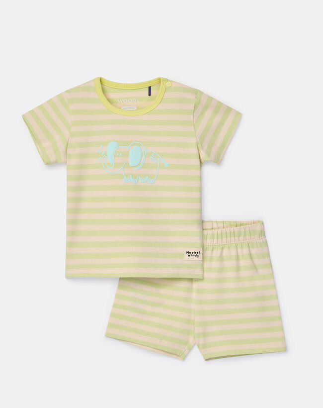 Woody Unisex pyjama, groene streep