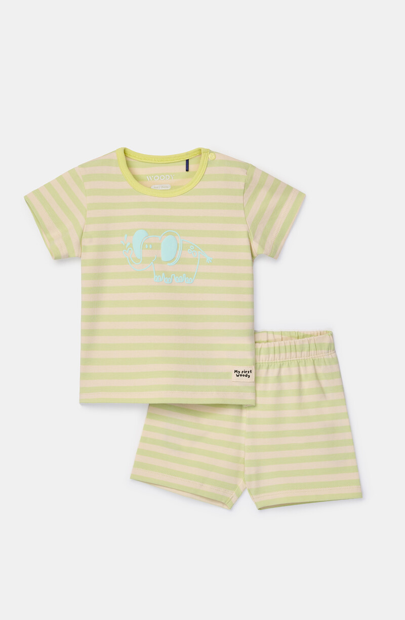 Woody Unisex pyjama, groene streep
