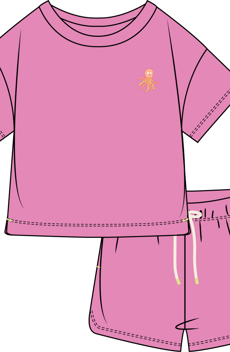 set van T-shirt en shorts Meisjes-Dames, felroze