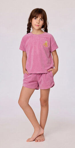 Woody set van T-shirt en shorts Meisjes-Dames, felroze