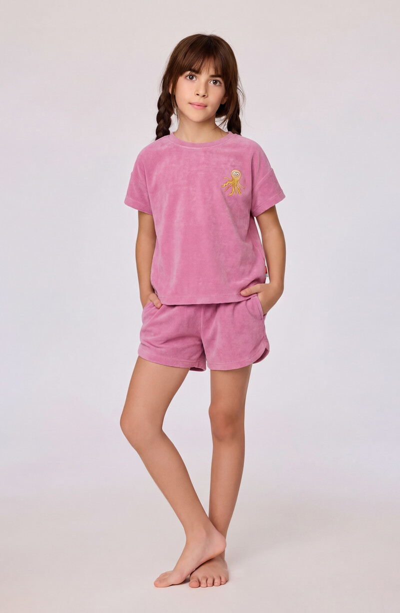 Woody set van T-shirt en shorts Meisjes-Dames, felroze