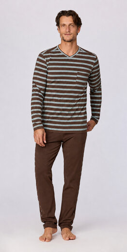 Woody Heren pyjama, bruine streep