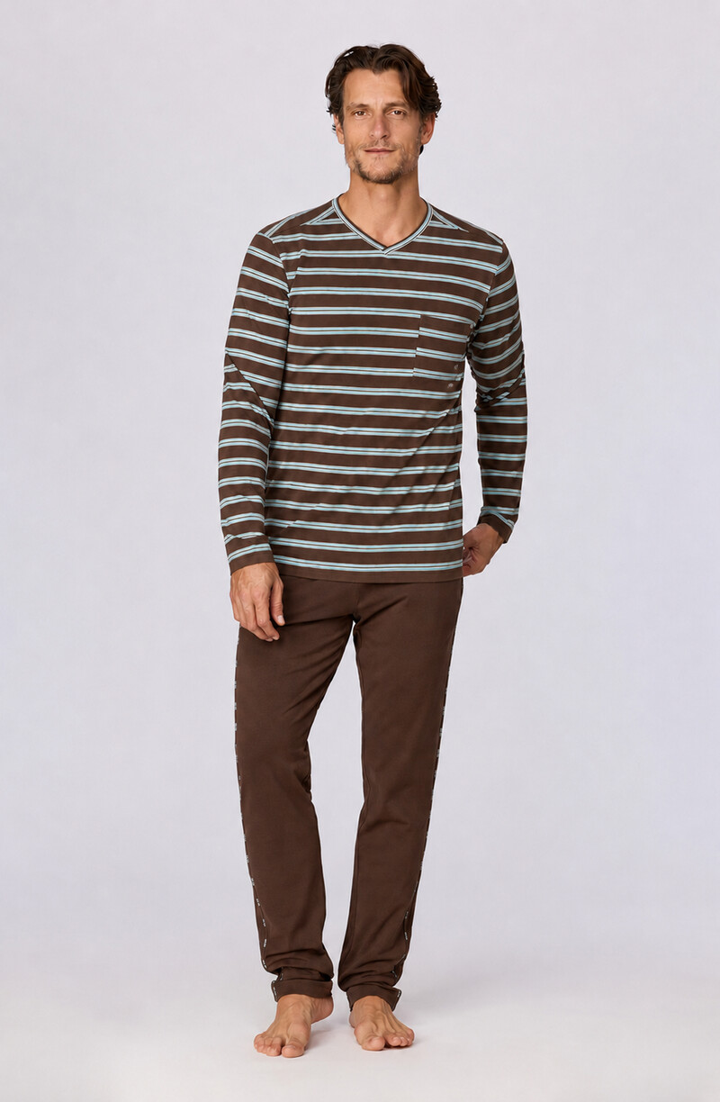 Woody Heren pyjama, bruine streep