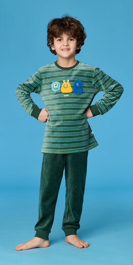 Woody Jongens-Heren pyjama, groene streep