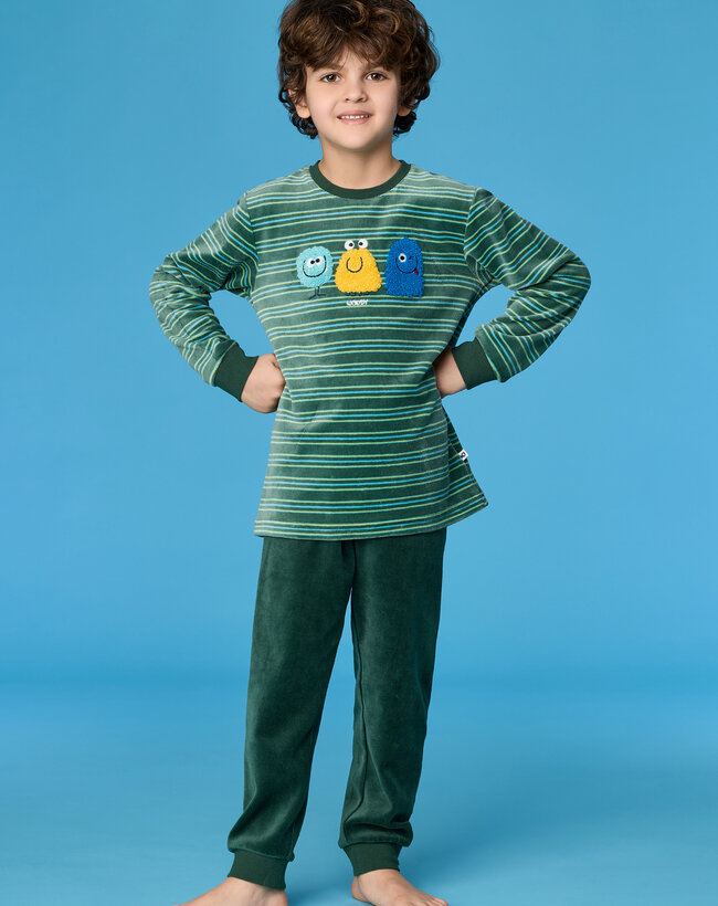 Woody Jongens-Heren pyjama, groene streep