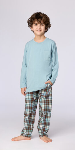 Woody Jongens-Heren pyjama, blauw grijs