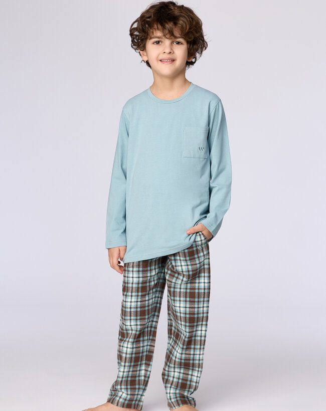 Woody Jongens-Heren pyjama, blauw grijs