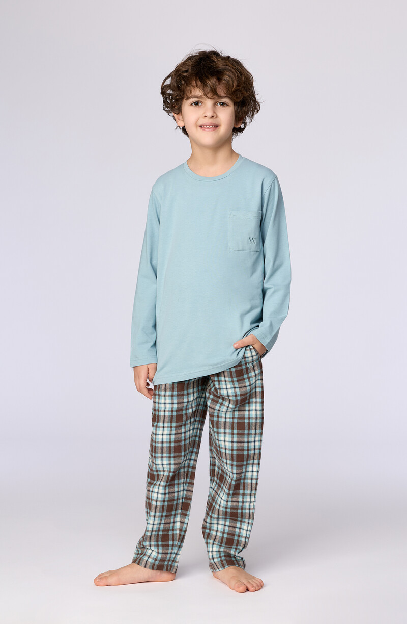 Woody Jongens-Heren pyjama, blauw grijs