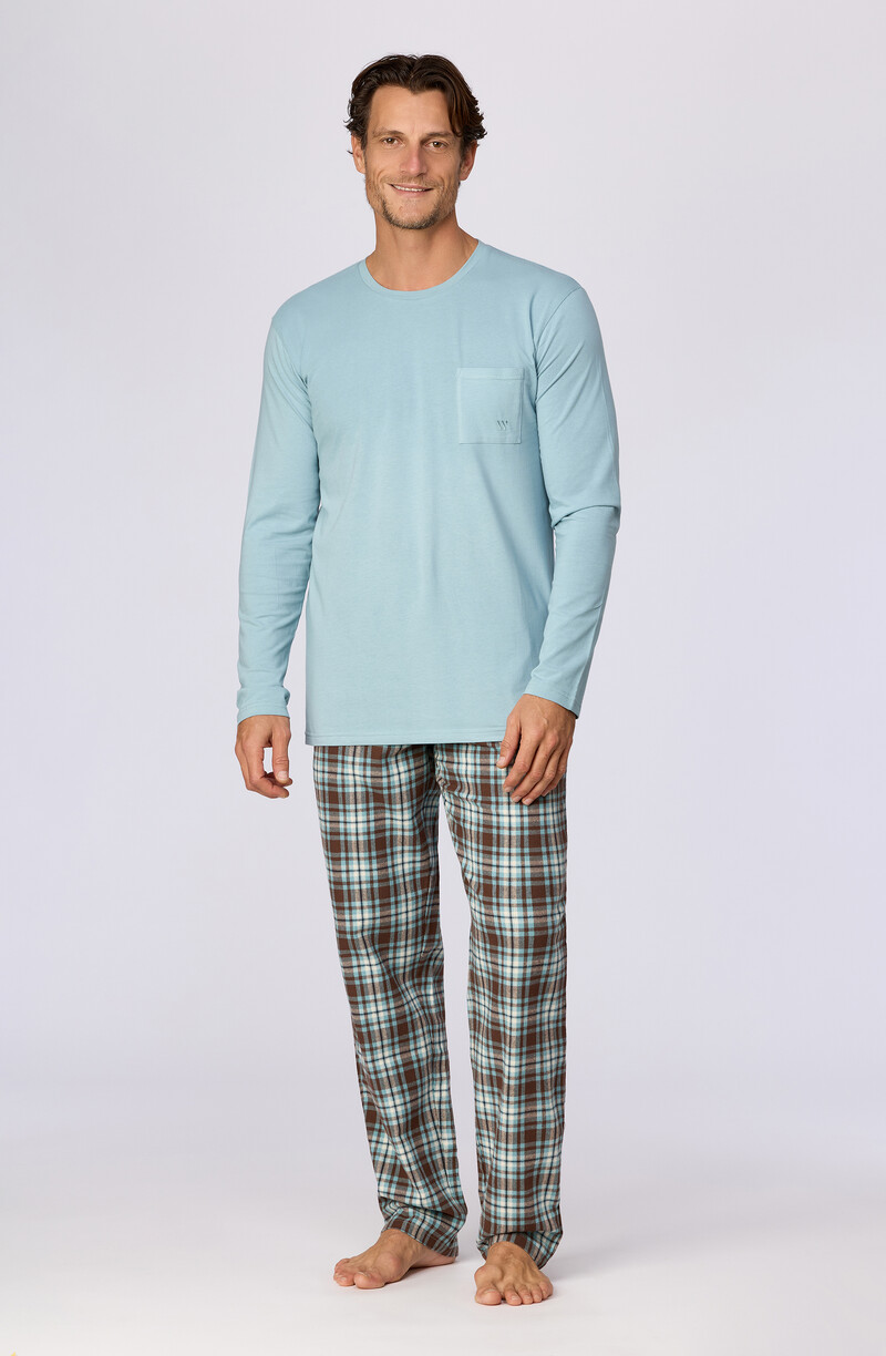 Woody Jongens-Heren pyjama, blauw grijs