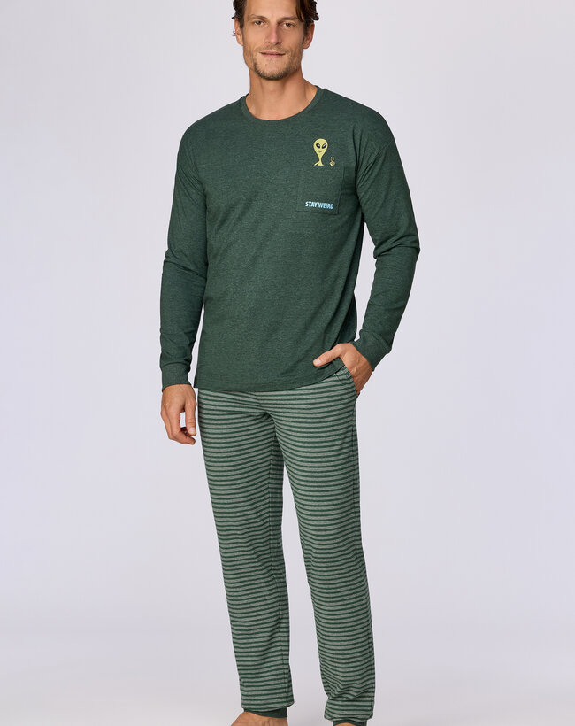 Woody Jongens-Heren pyjama, donkergroen