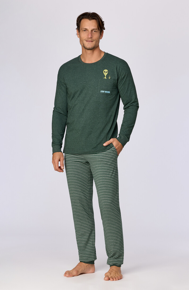 Woody Jongens-Heren pyjama, donkergroen