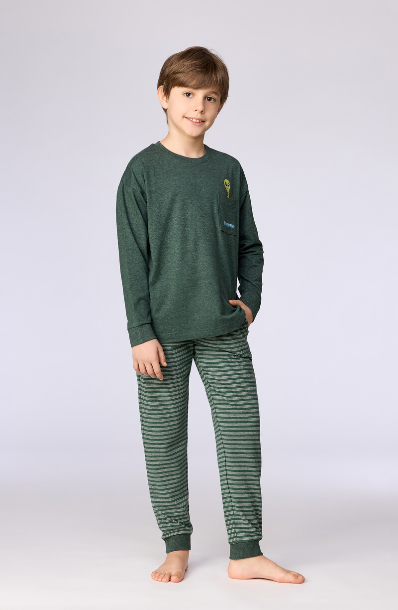 Woody Jongens-Heren pyjama, donkergroen