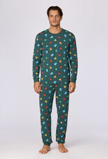 Woody Jongens-Heren pyjama, groene alienprint