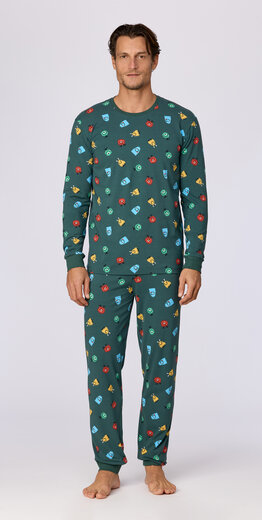 Woody Jongens-Heren pyjama, groene alienprint
