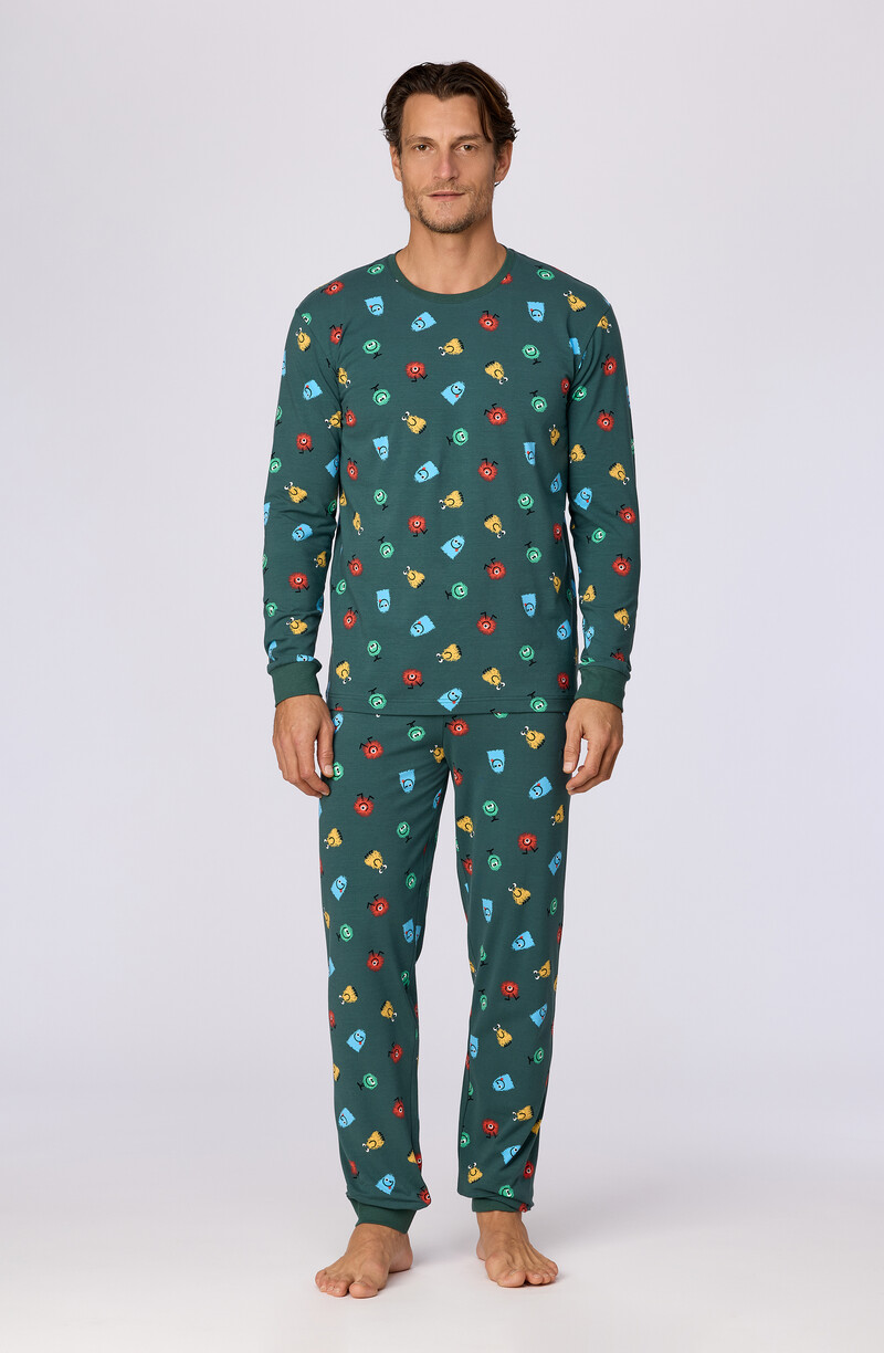 Woody Jongens-Heren pyjama, groene alienprint