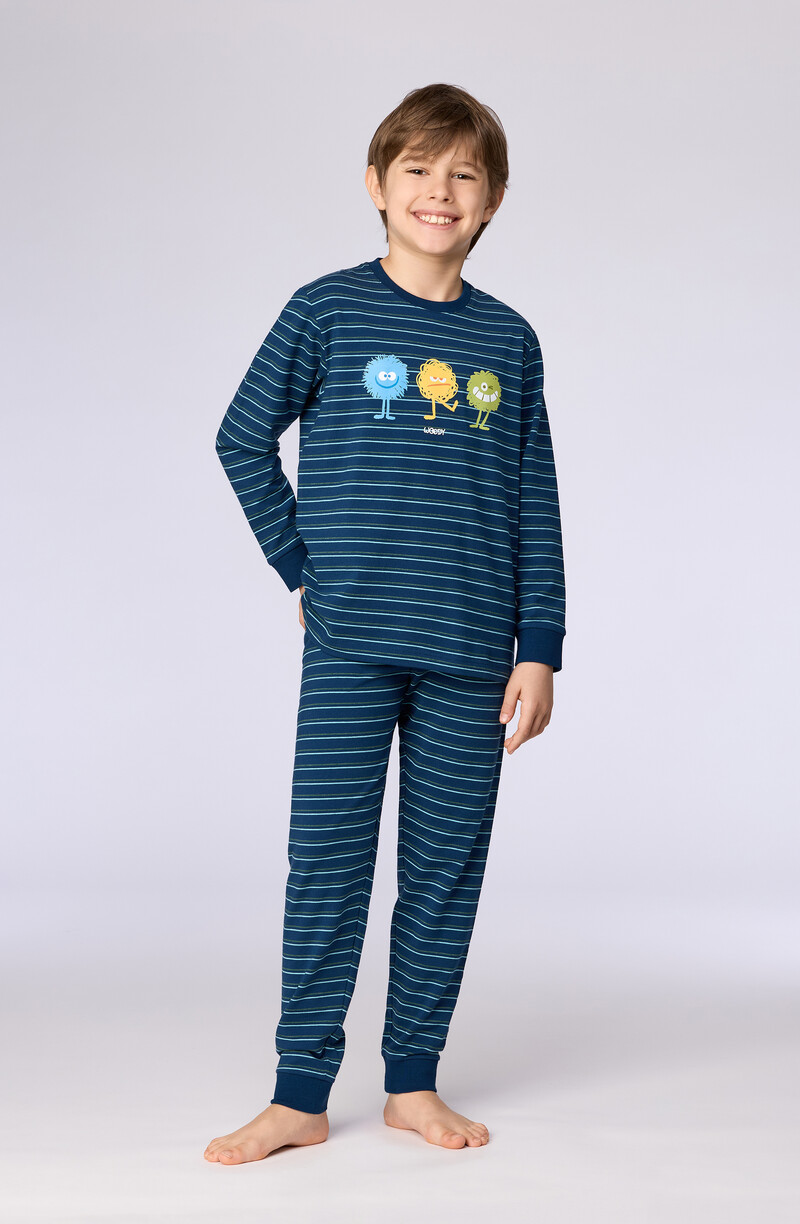 Woody Jongens-Heren pyjama, donkerblauwe streep gestreept