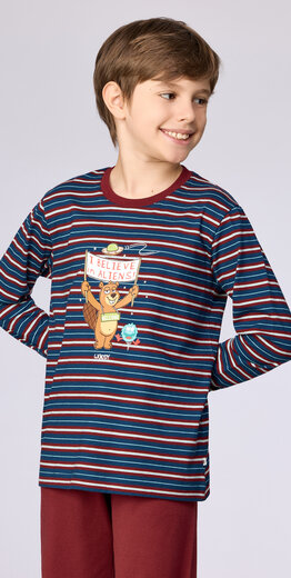 Woody Jongens-Heren pyjama, donkerblauwe streep print