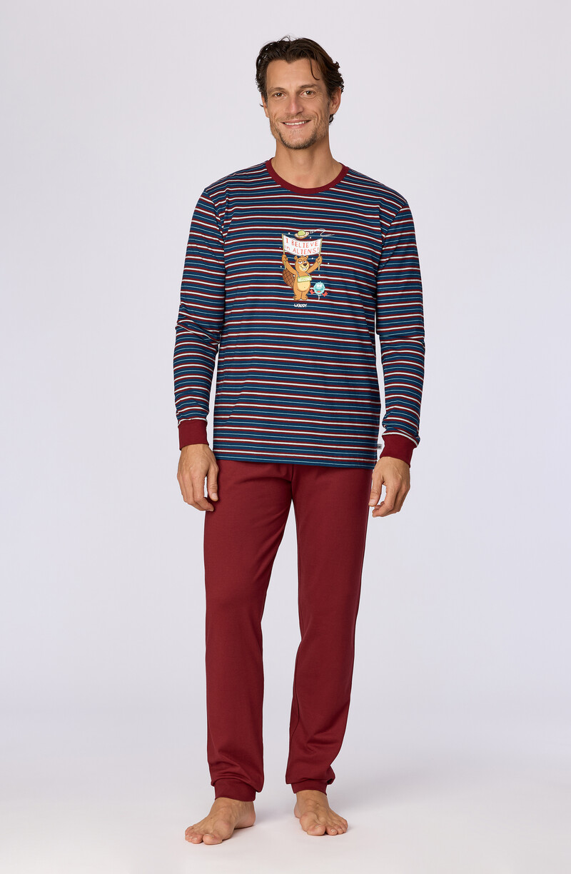 Woody Jongens-Heren pyjama, donkerblauwe streep print