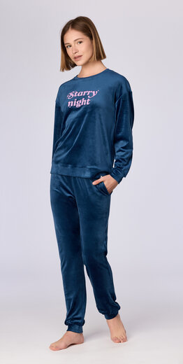 Woody Meisjes-Dames pyjama, donkerblauw