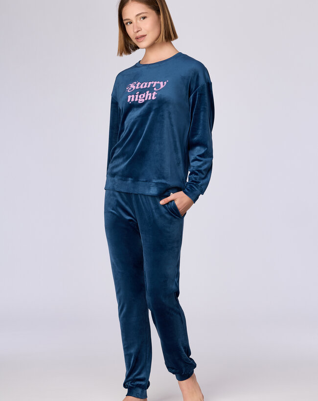 Woody Meisjes-Dames pyjama, donkerblauw