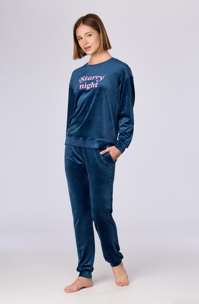 Woody Meisjes-Dames pyjama, donkerblauw