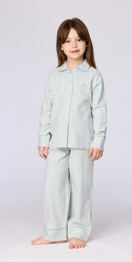 Woody Meisjes-Dames pyjama, lichtblauwe ruit