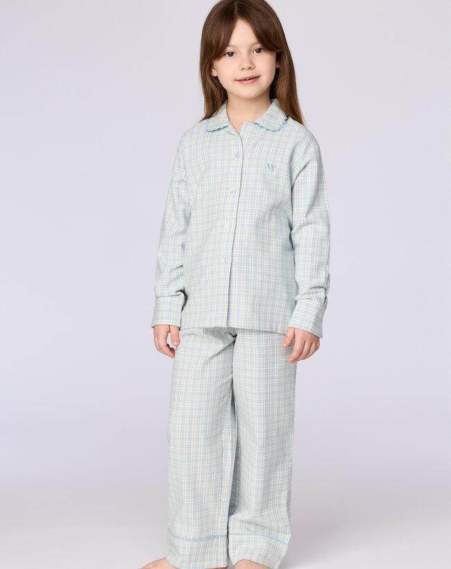 Woody Meisjes-Dames pyjama, lichtblauwe ruit