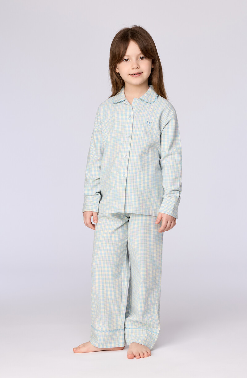 Woody Meisjes-Dames pyjama, lichtblauwe ruit