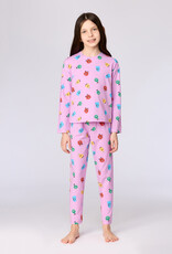 Woody Meisjes-Dames pyjama, alien alloverprint roze