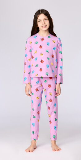 Woody Meisjes-Dames pyjama, alien alloverprint roze