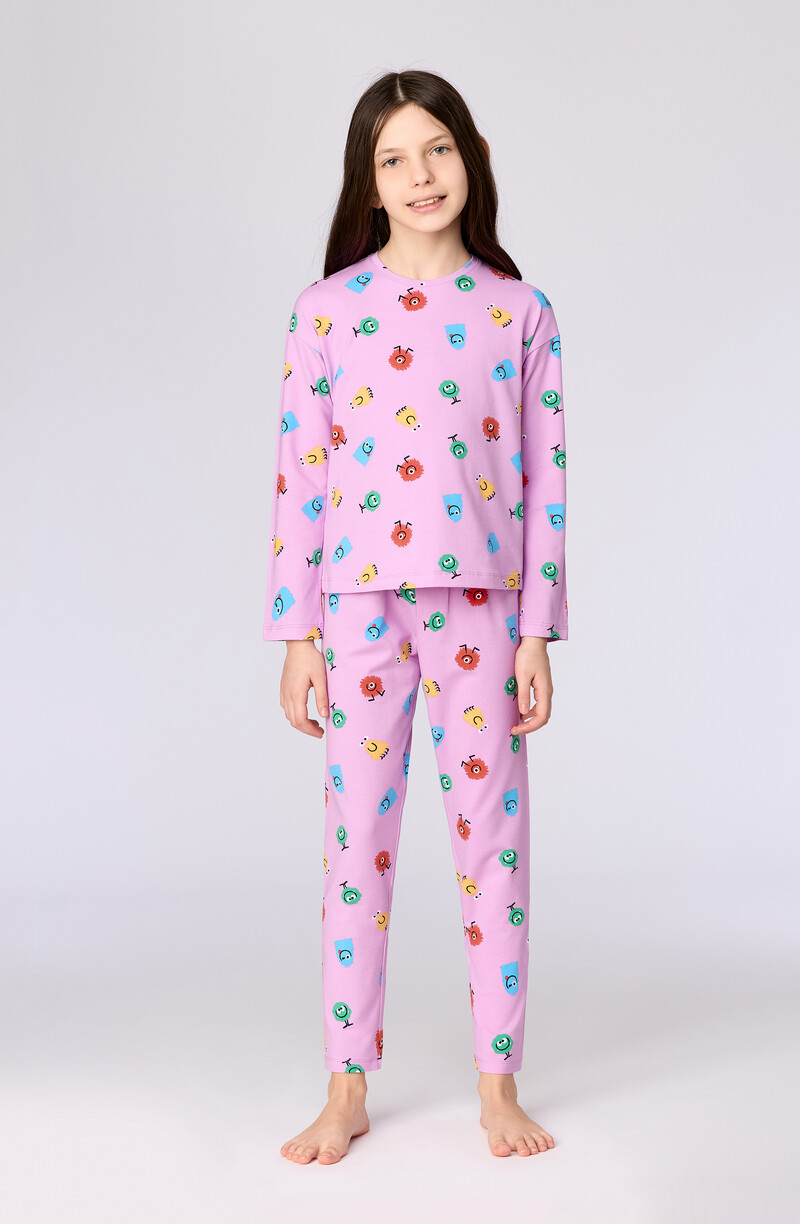 Woody Meisjes-Dames pyjama, alien alloverprint roze