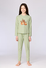 Woody Meisjes-Dames pyjama, blauw-groene streep