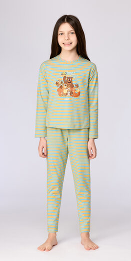Woody Meisjes-Dames pyjama, blauw-groene streep