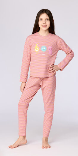 Woody Meisjes-Dames pyjama, multicolor streep