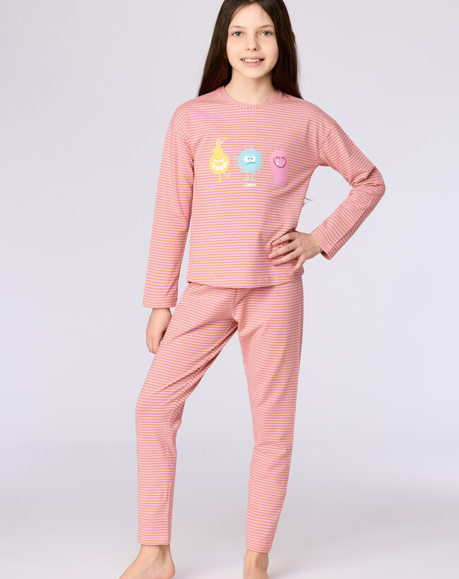 Woody Meisjes-Dames pyjama, multicolor streep