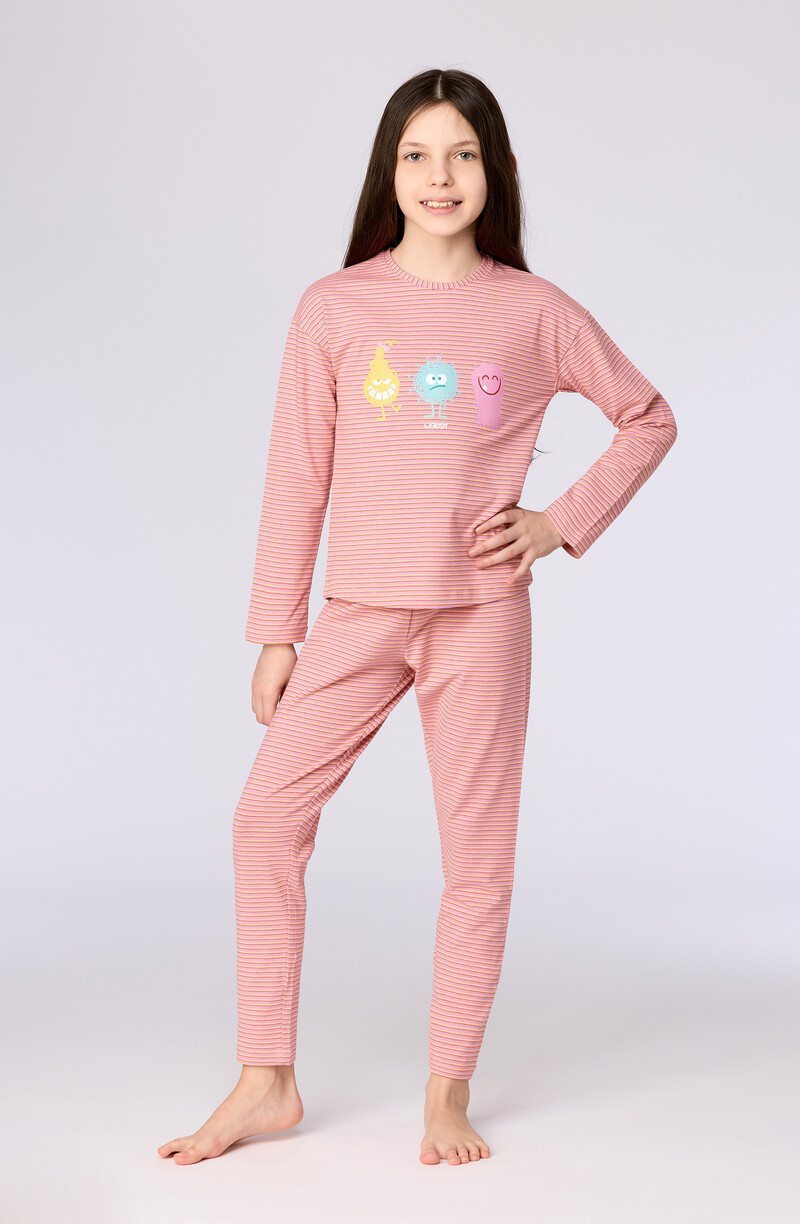 Woody Meisjes-Dames pyjama, multicolor streep