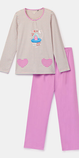 Woody Meisjes-Dames pyjama, multicolor streep