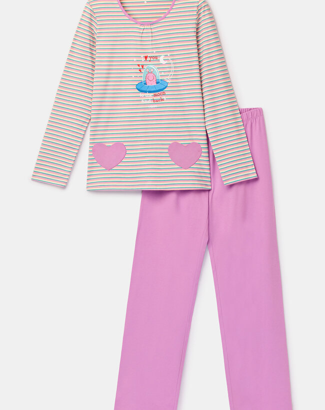 Woody Meisjes-Dames pyjama, multicolor streep