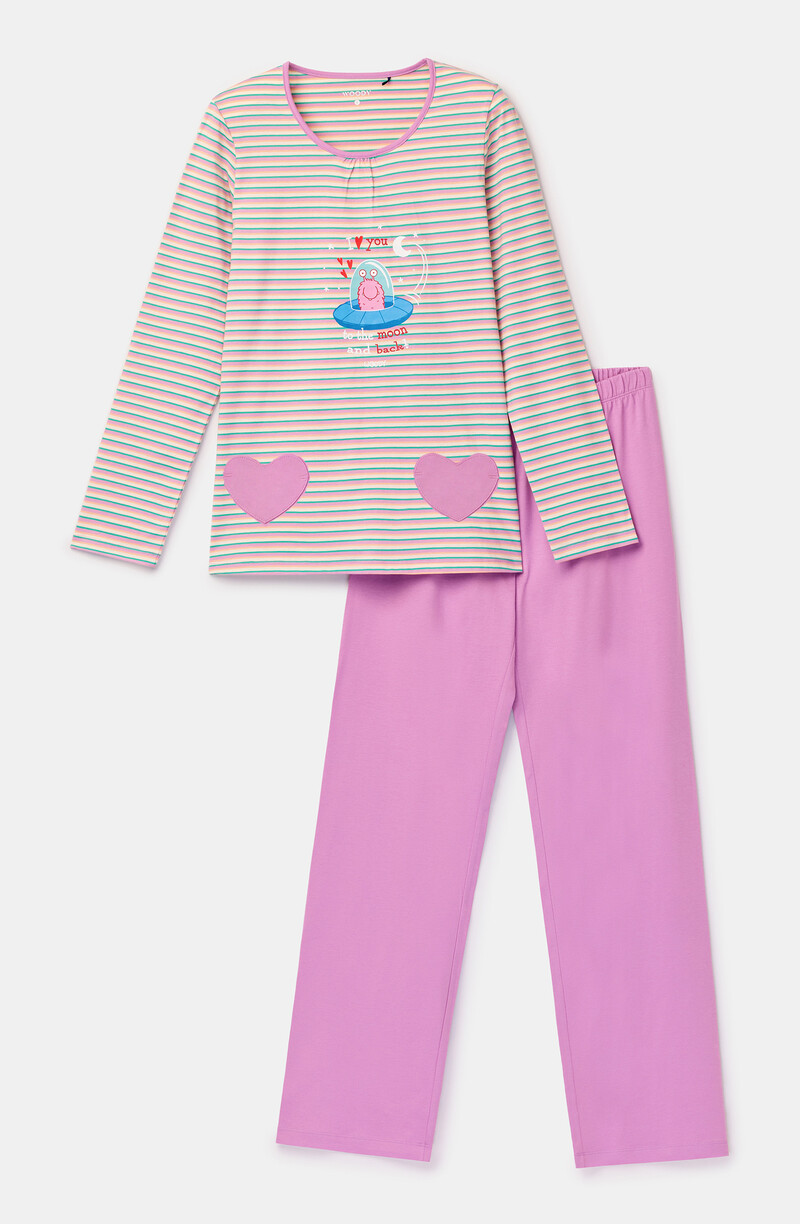 Woody Meisjes-Dames pyjama, multicolor streep