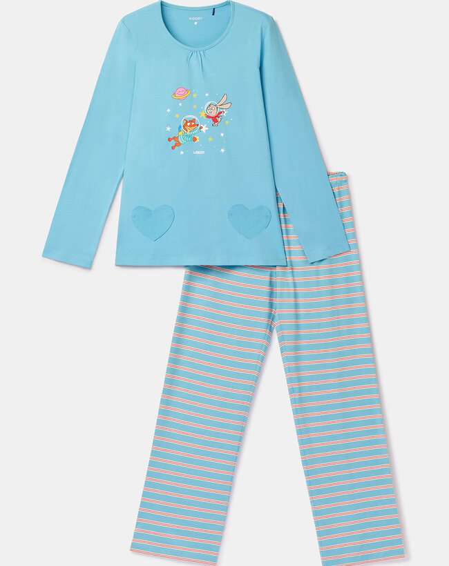 Woody Meisjes-Dames pyjama, blauw