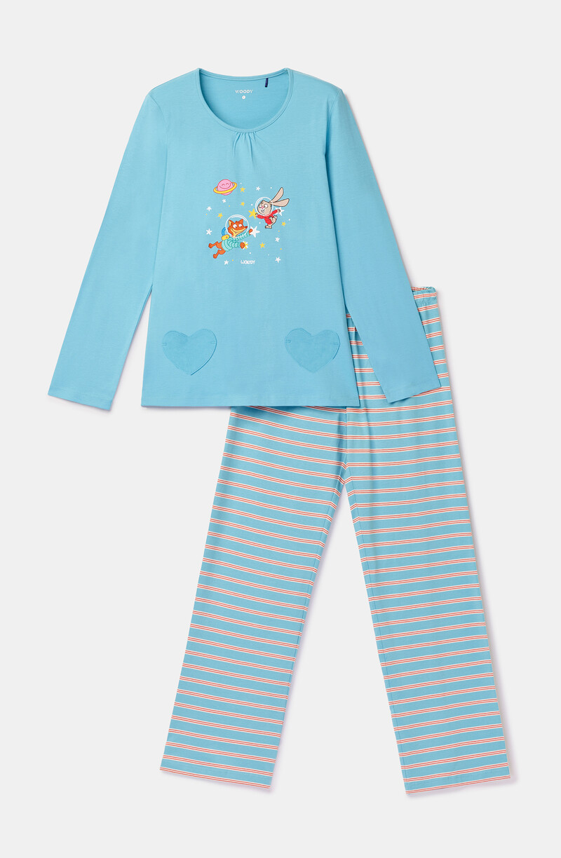 Woody Meisjes-Dames pyjama, blauw