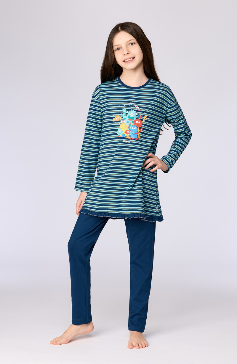 Woody Meisjes-Dames pyjama, blauwe streep gestreept