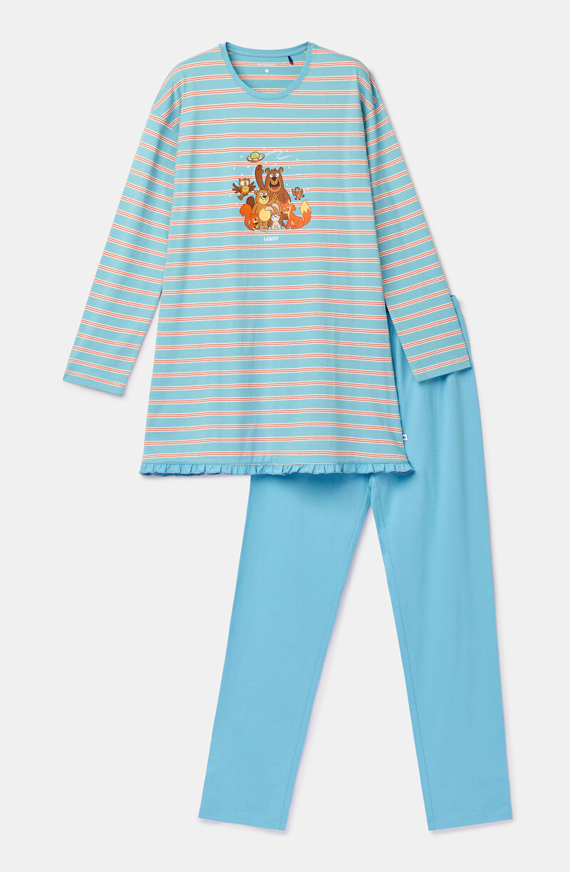 Woody Meisjes-Dames pyjama, blauwe streep