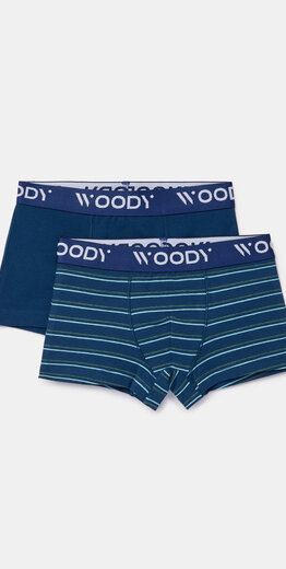 Woody Jongens boxer, donkerblauwe streep + donkerblauw