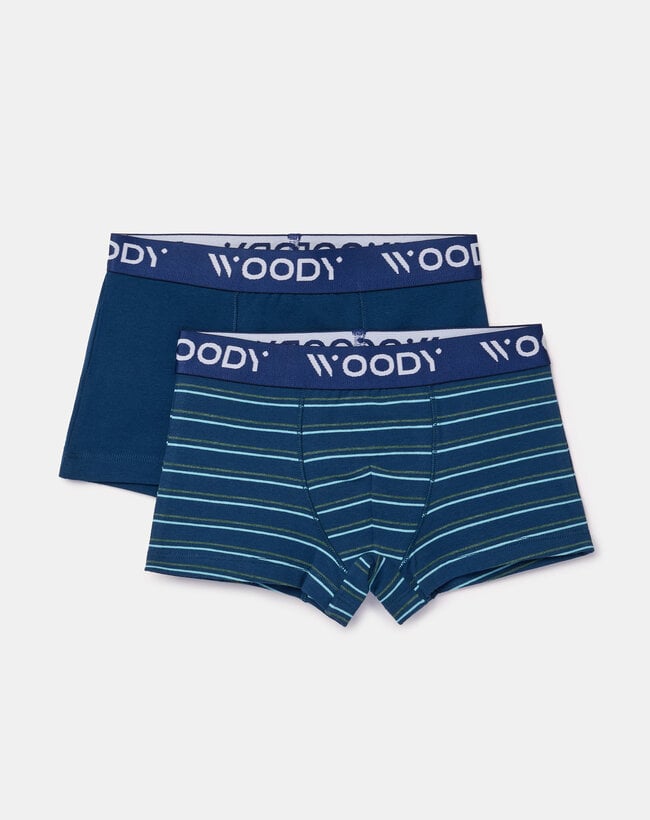 Woody Jongens boxer, donkerblauwe streep + donkerblauw
