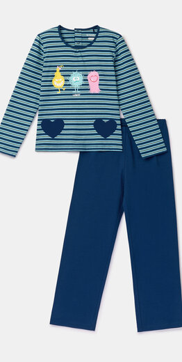 Woody Meisjes-Dames pyjama, blauwe streep gestreept