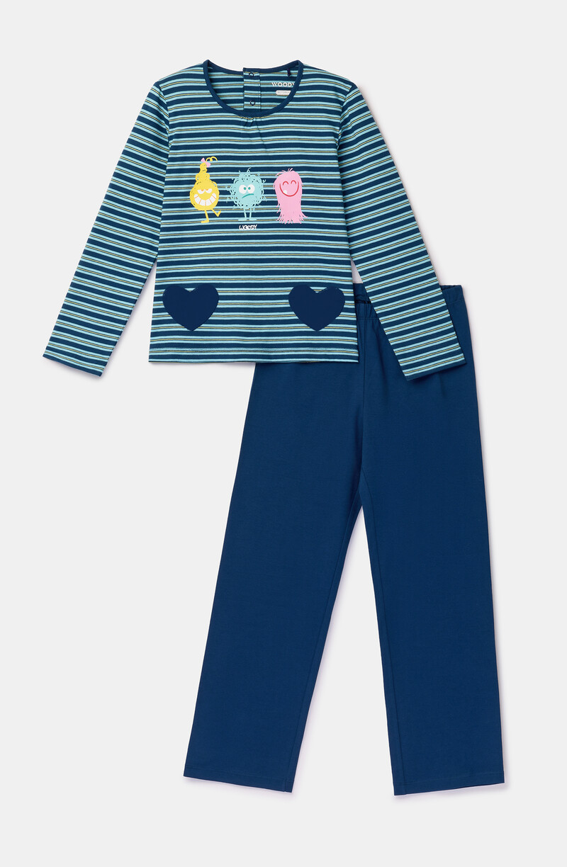 Woody Meisjes-Dames pyjama, blauwe streep gestreept